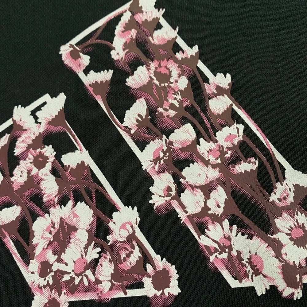Adidas Trefoil Floral Logo Hoodie Womens M Black Pink  Flowers Pullover Fleece